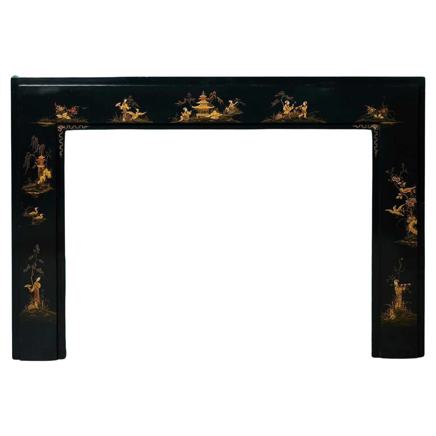 Cheminée chinoiseries noire rare récupérée en vente