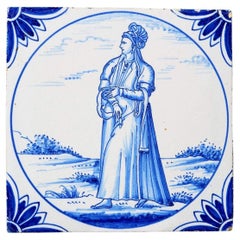 Reclaimed Ravesteijn Delft Tile of a Persian Lady