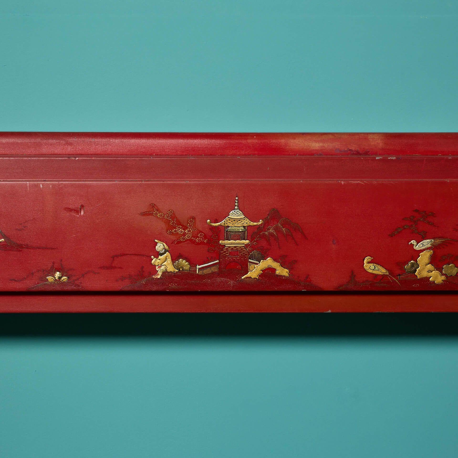 English Reclaimed Red Chinoiserie Painted Fireplace For Sale