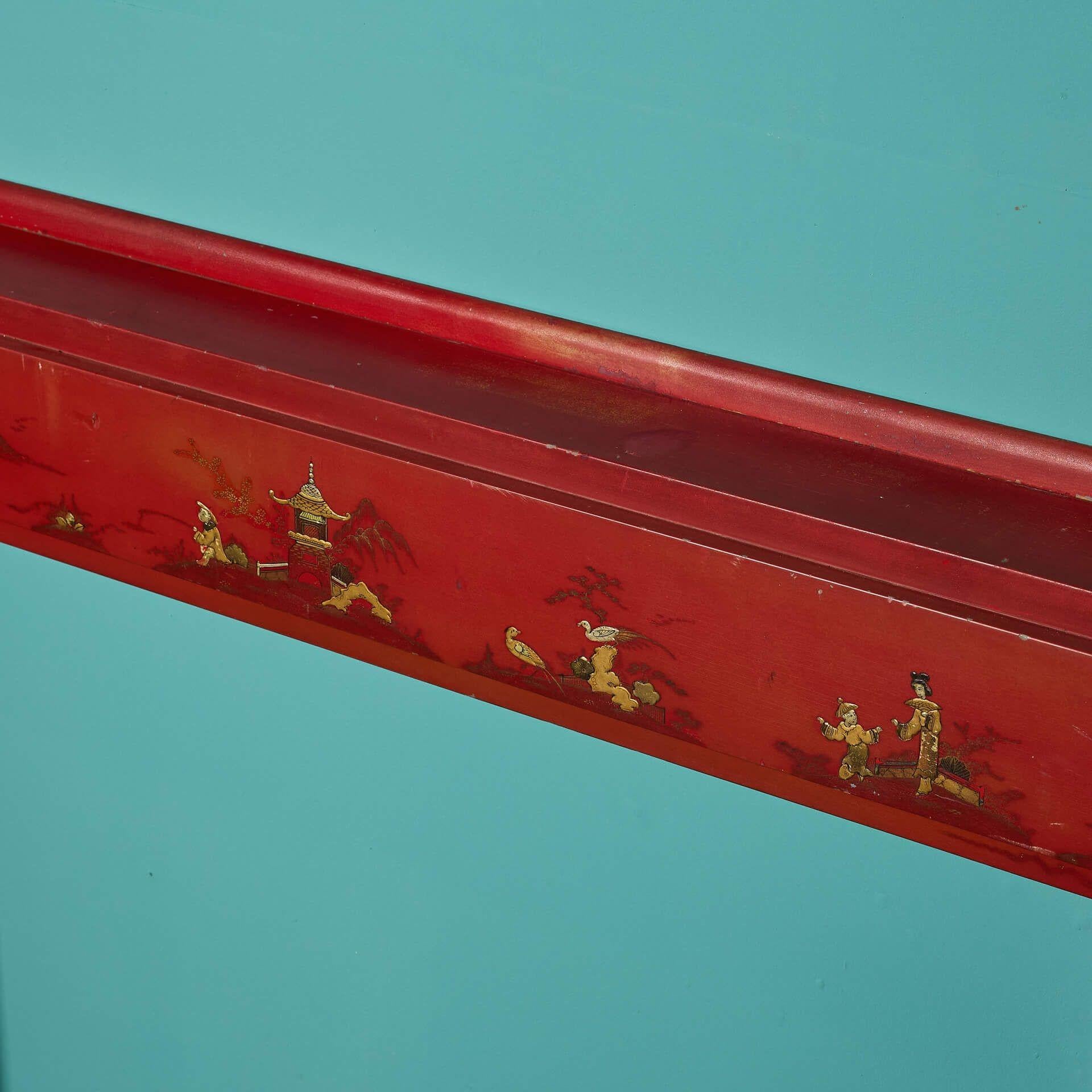 Reclaimed Red Chinoiserie Painted Fireplace In Fair Condition For Sale In Wormelow, Herefordshire