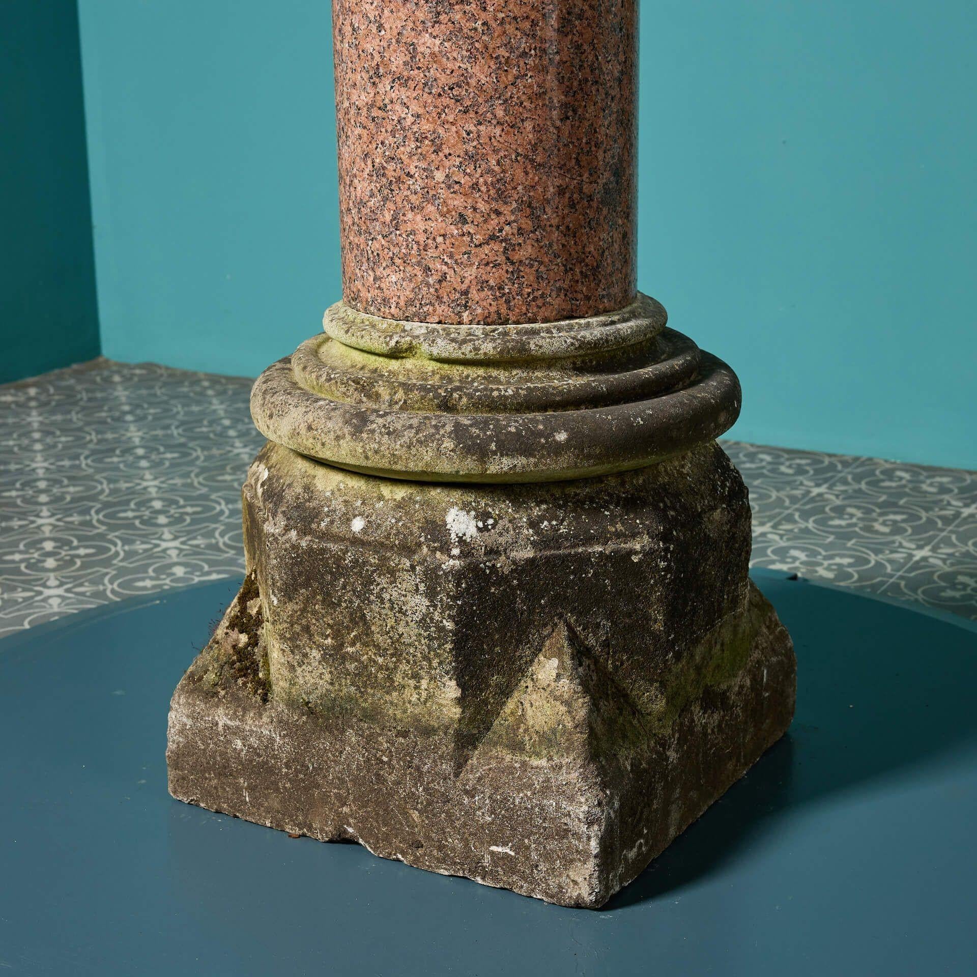 English Reclaimed Red Granite Sundial with Negretti & Zambra Dial Plate For Sale