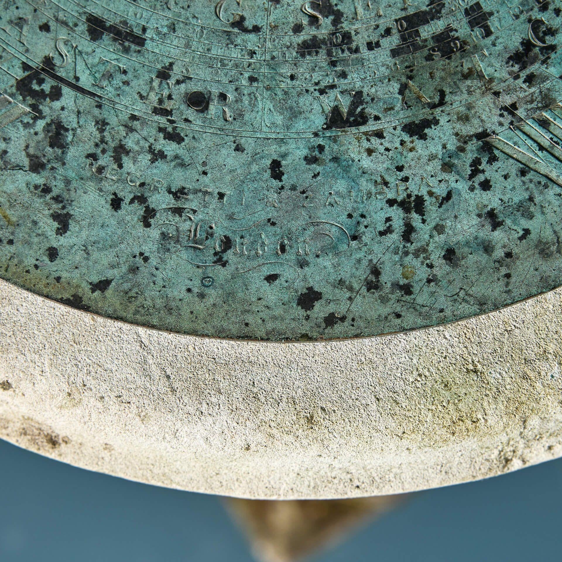 Metal Reclaimed Red Granite Sundial with Negretti & Zambra Dial Plate For Sale