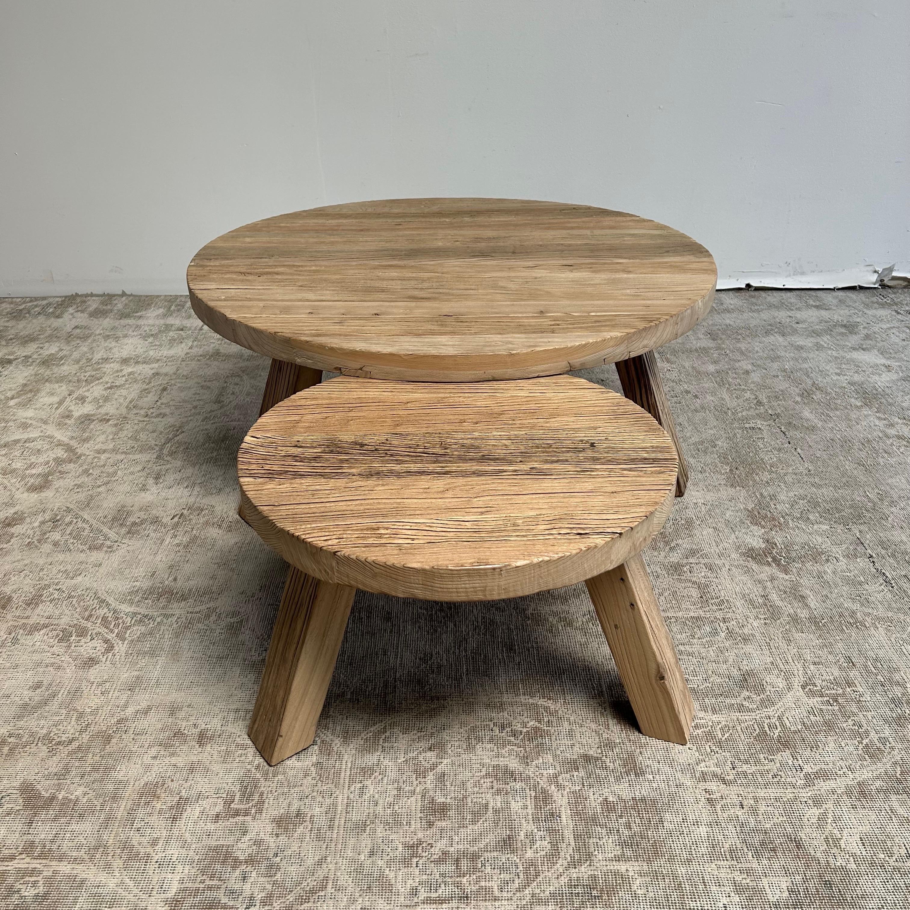 Contemporary Reclaimed Round Elm Wood Coffee Table Set
