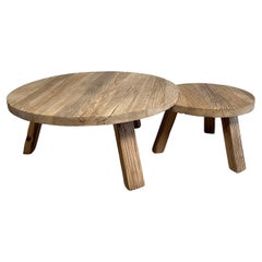 Reclaimed Round Elm Wood Coffee Table Set