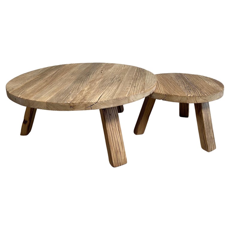 Curated visual reference: Fresh Look at Reclaimed Round Elm Wood Coffee Table Set For Sale At