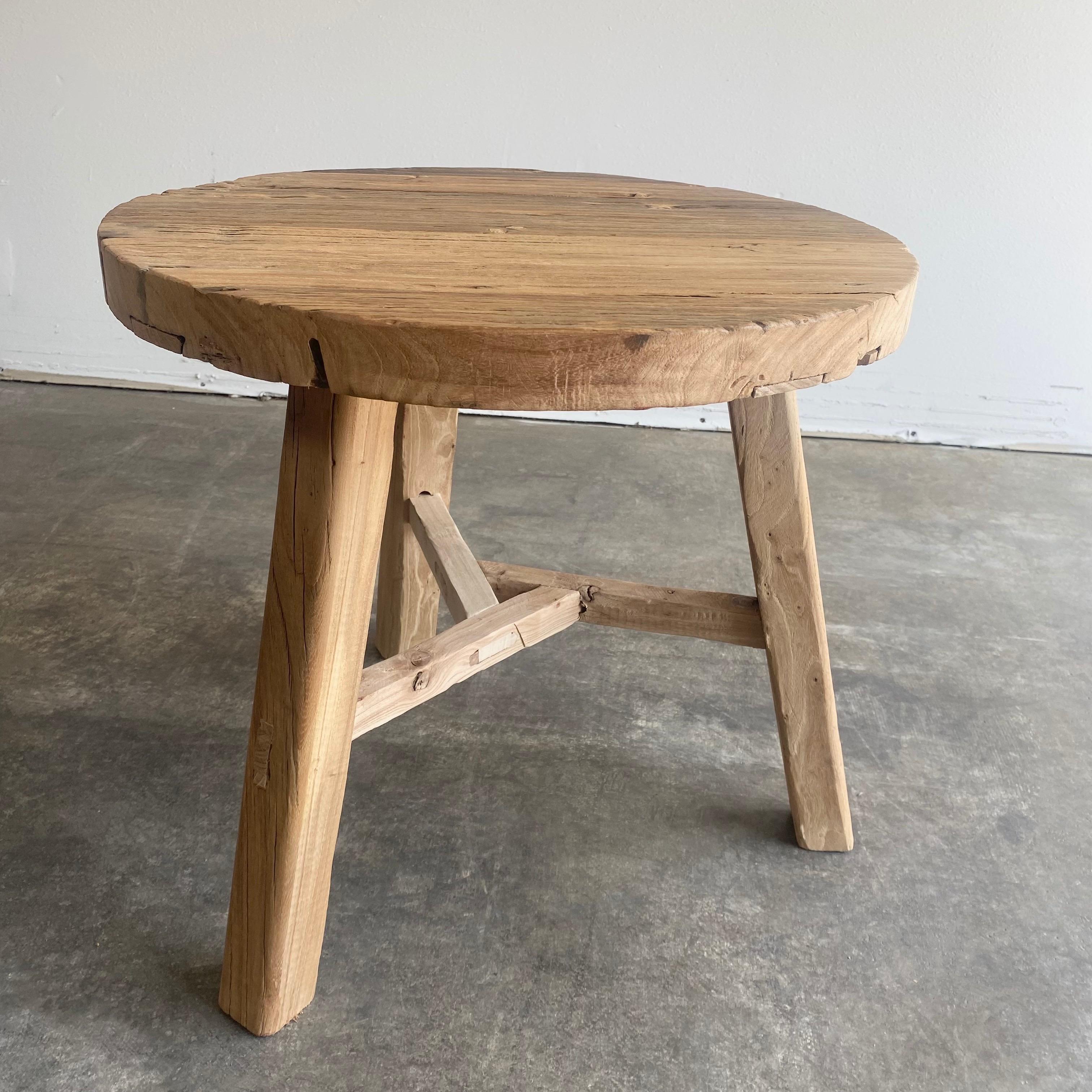 Contemporary Reclaimed Round Elm Wood Side Table