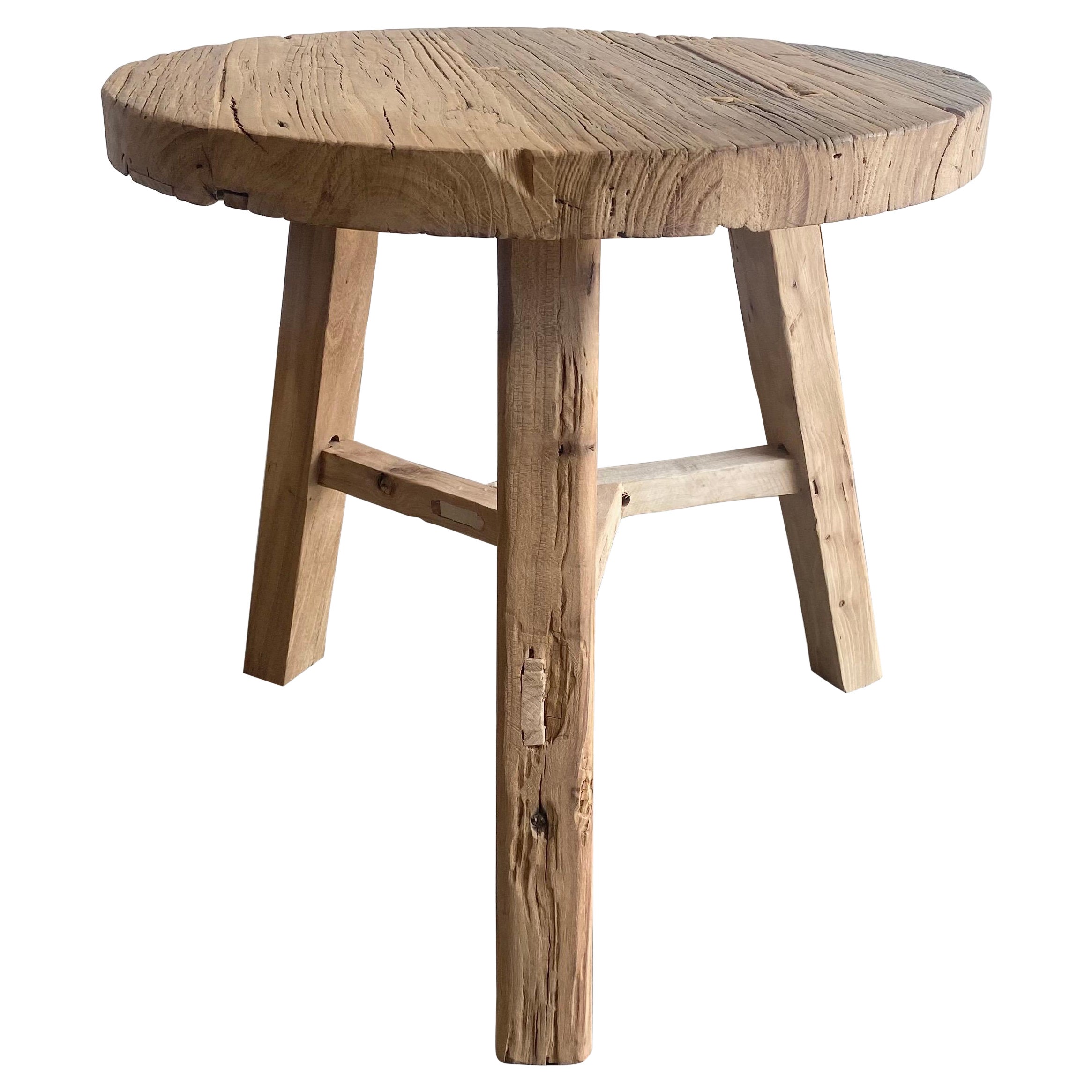 Reclaimed Pine Round Side Table with White Painted Legs For Sale at 1stDibs