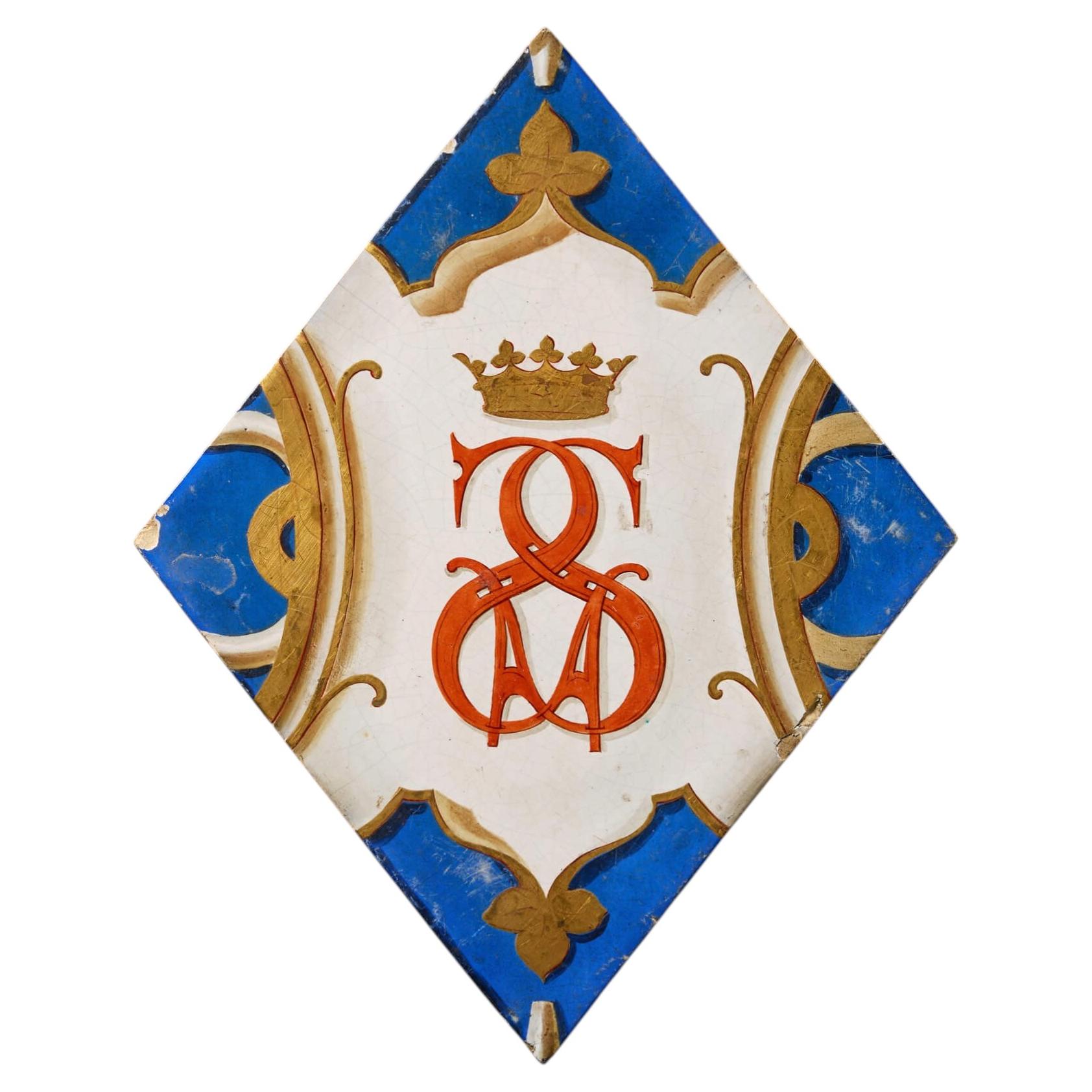 Reclaimed Royal Monogram Diamond Tile For Sale