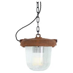 Vintage Reclaimed Rusted Polish Industrial Pendant Lights With Prismatic Glass