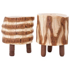 Reclaimed Salvaged Hurricane Sandy Stump Stools with Hand-Turned Legs & Drawers