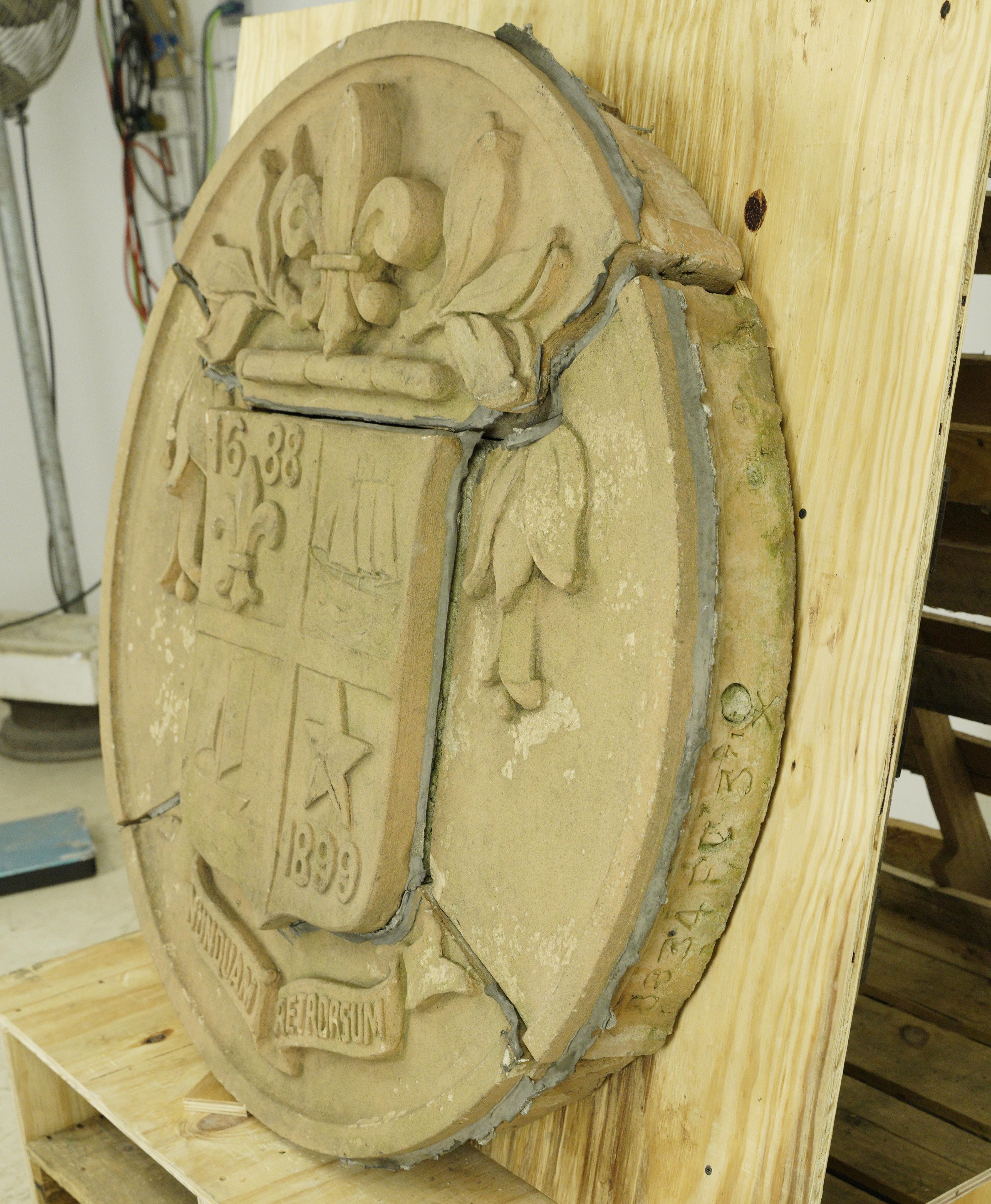 Reclaimed Seal of New Rochelle NY Terra Cotta Medallion For Sale 2