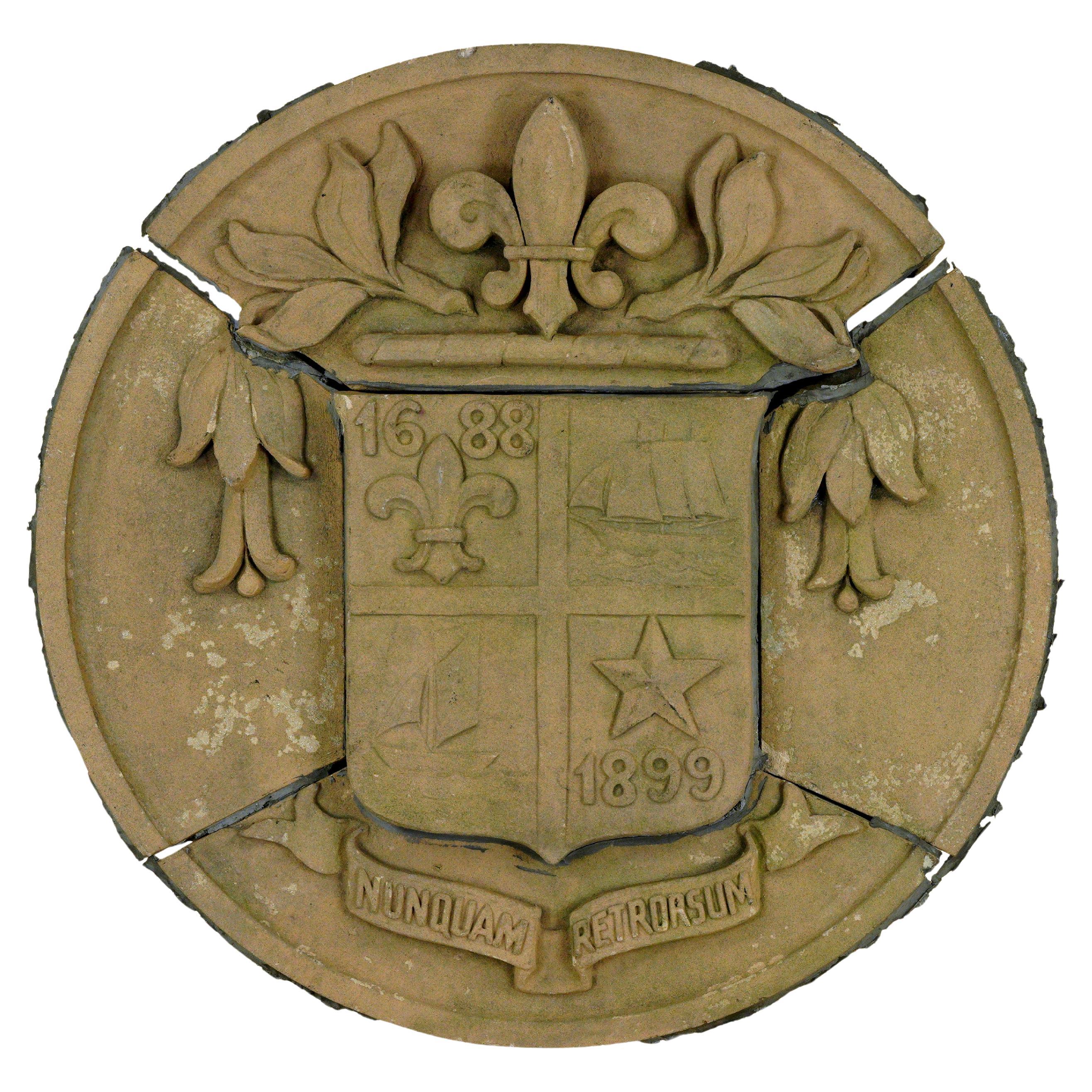 Reclaimed Seal of New Rochelle NY Terra Cotta Medallion