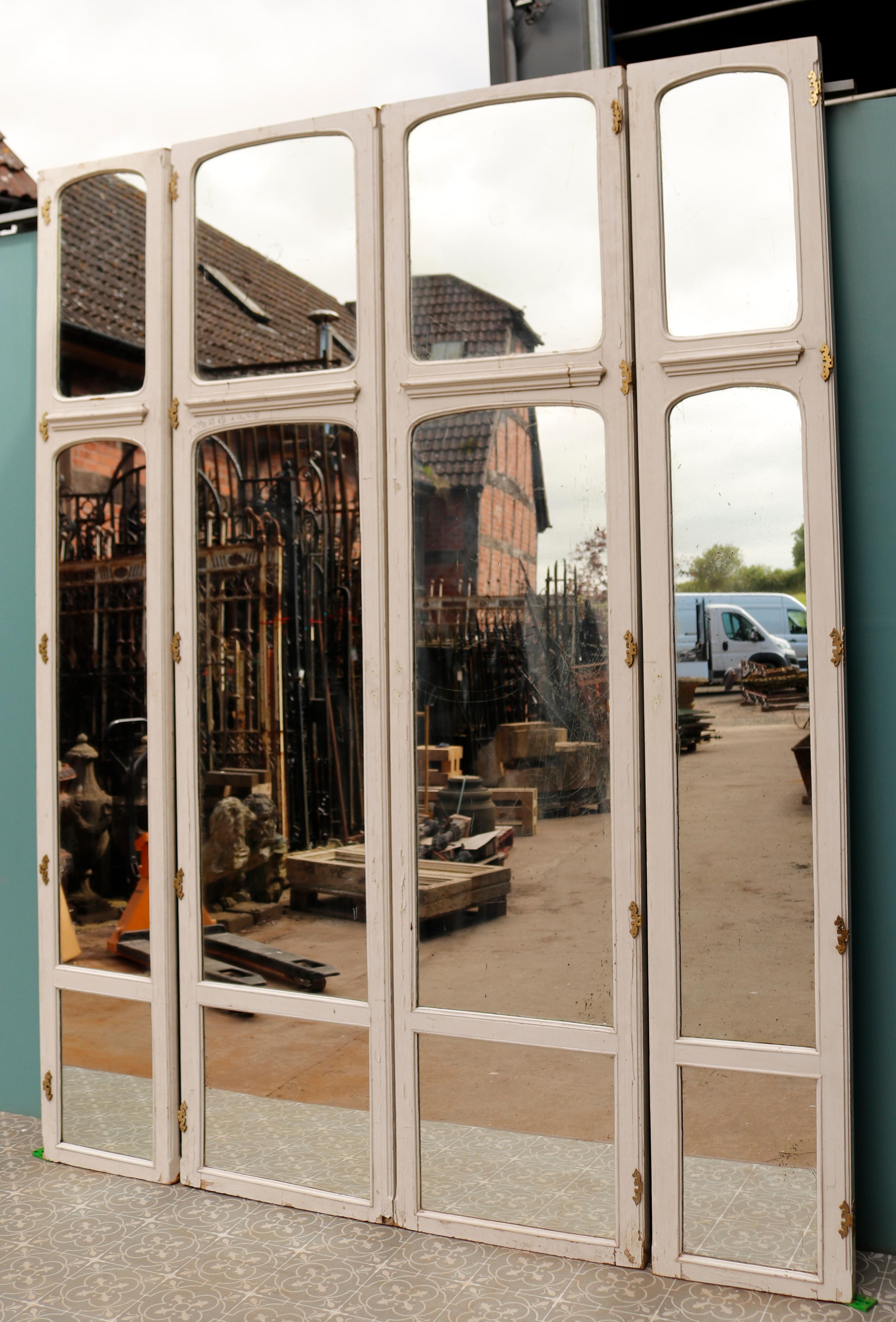 19th Century Reclaimed Set of Four Walnut Mirrored Doors For Sale