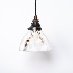 Reclaimed Small Antique Chapel Glass & Brass Pendant Lights by Holophane
