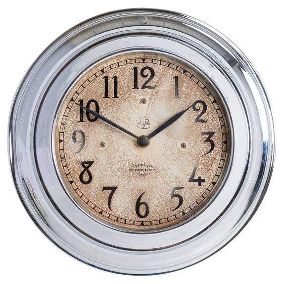 Reclaimed Small Chrome Wall Clock by 'ITR' International Time Recording Co Ltd For Sale