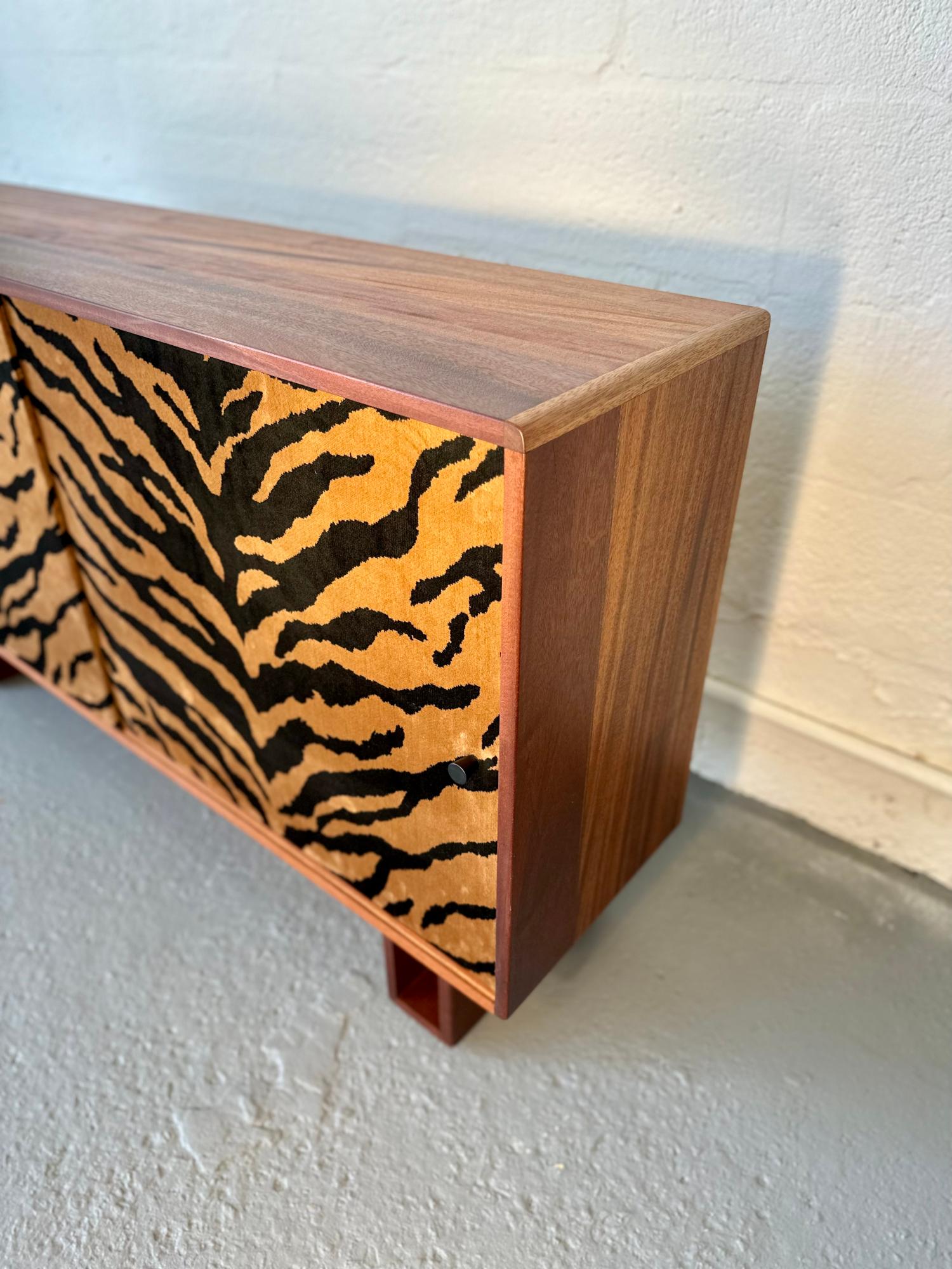 Hand-Crafted Reclaimed Solid Mahogany Wood and Velvet Dresser, Handcrafted by Rafael Calvo For Sale