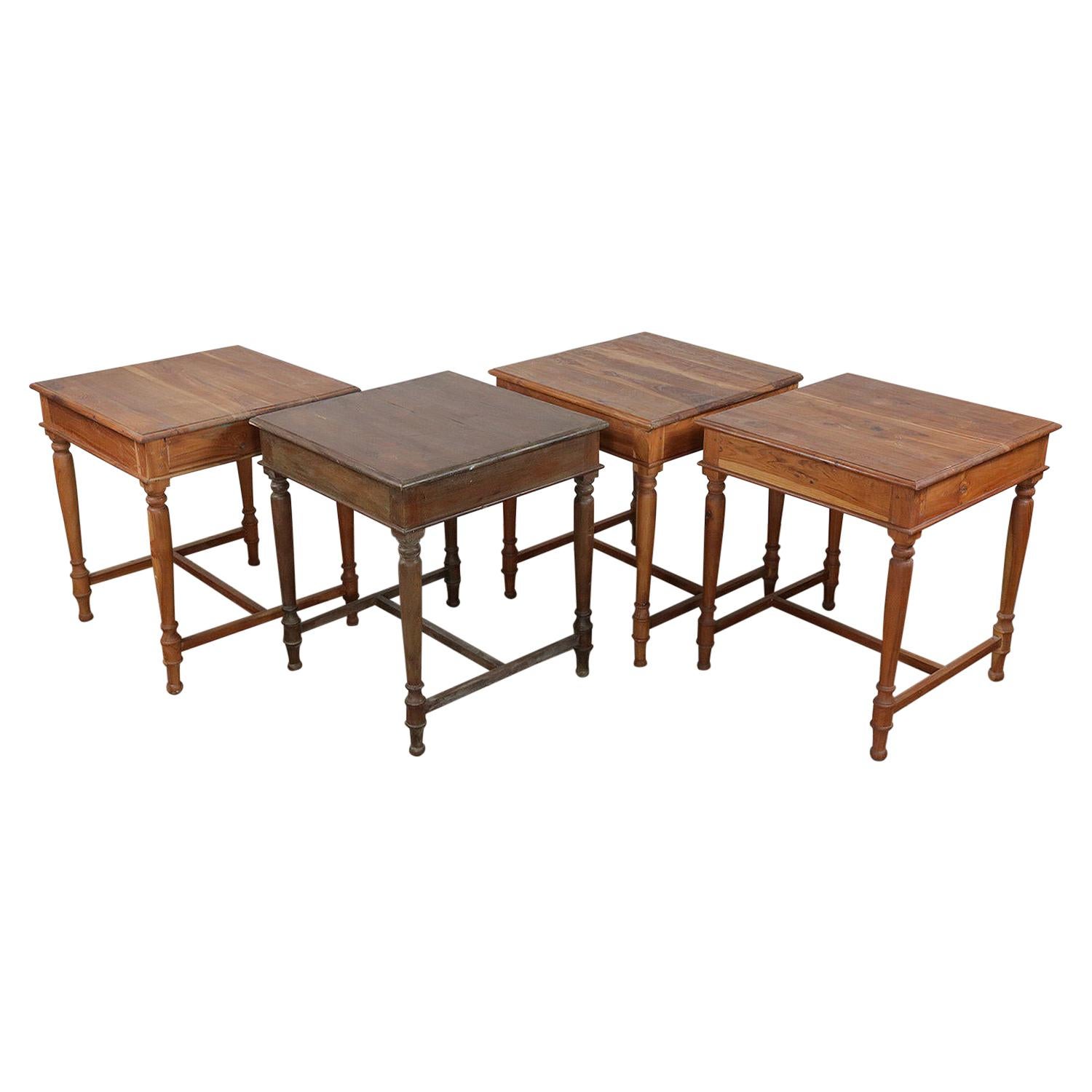 Reclaimed Solid Teak Small Kitchen Tables, 20th Century For Sale