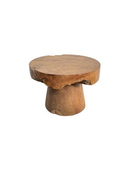 Reclaimed Solid Teak Wood Round Side Table, Modern Organic