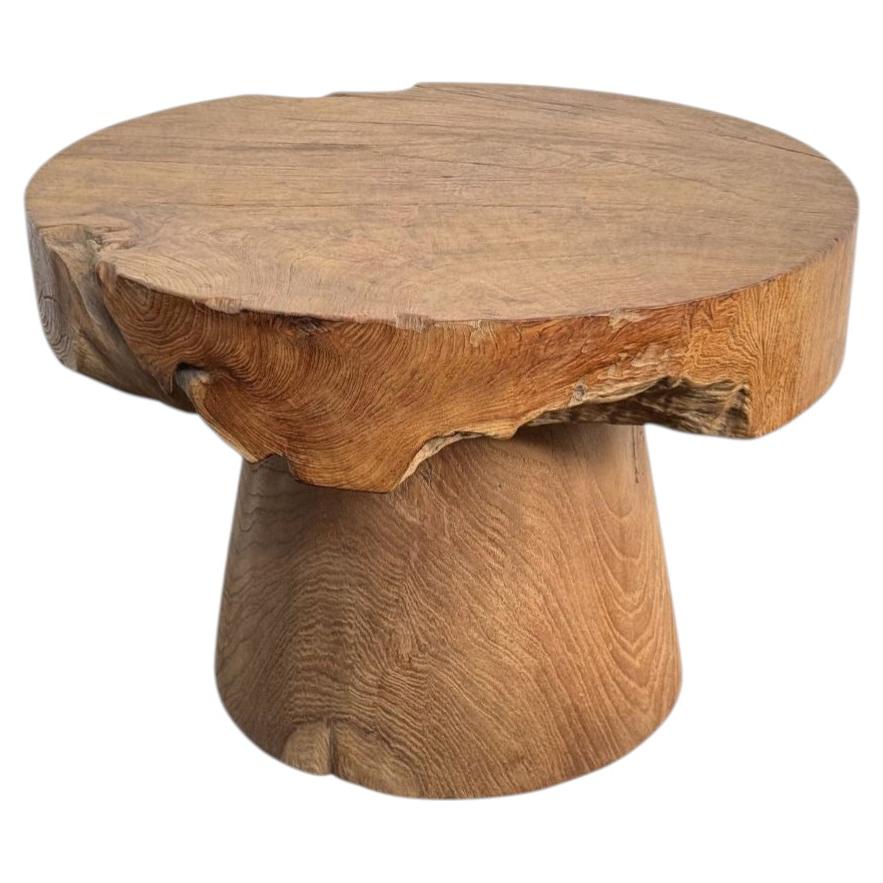 Reclaimed Solid Teak Wood Round Side Table, Modern Organic