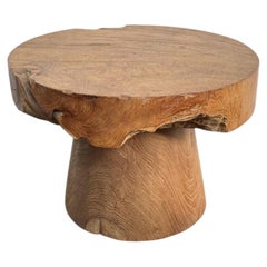 Reclaimed Solid Teak Wood Round Side Table, Modern Organic