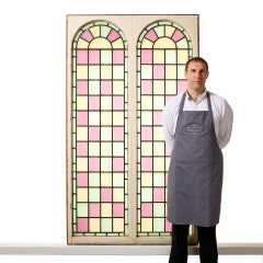 Reclaimed Stained Glass Arched Double Windows with Frame