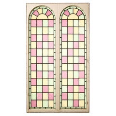 Reclaimed Stained Glass Arched Double Windows with Frame