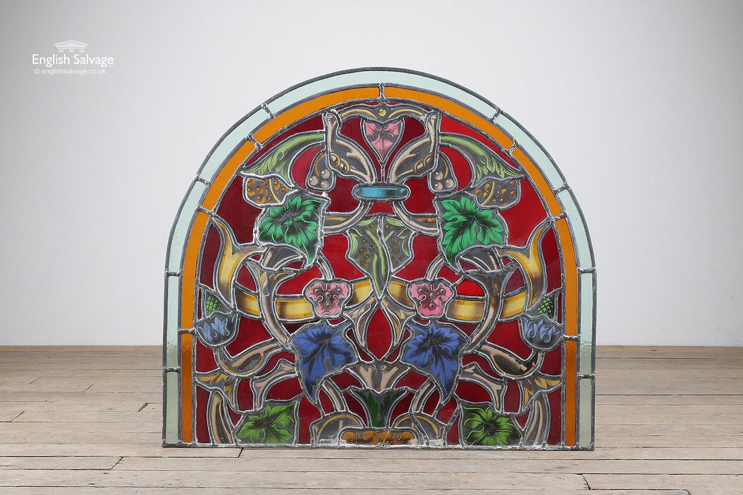 Reclaimed Stained Glass Arched Panel, 20th Century For Sale 1