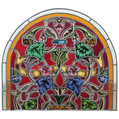 Reclaimed Stained Glass Arched Panel, 20th Century