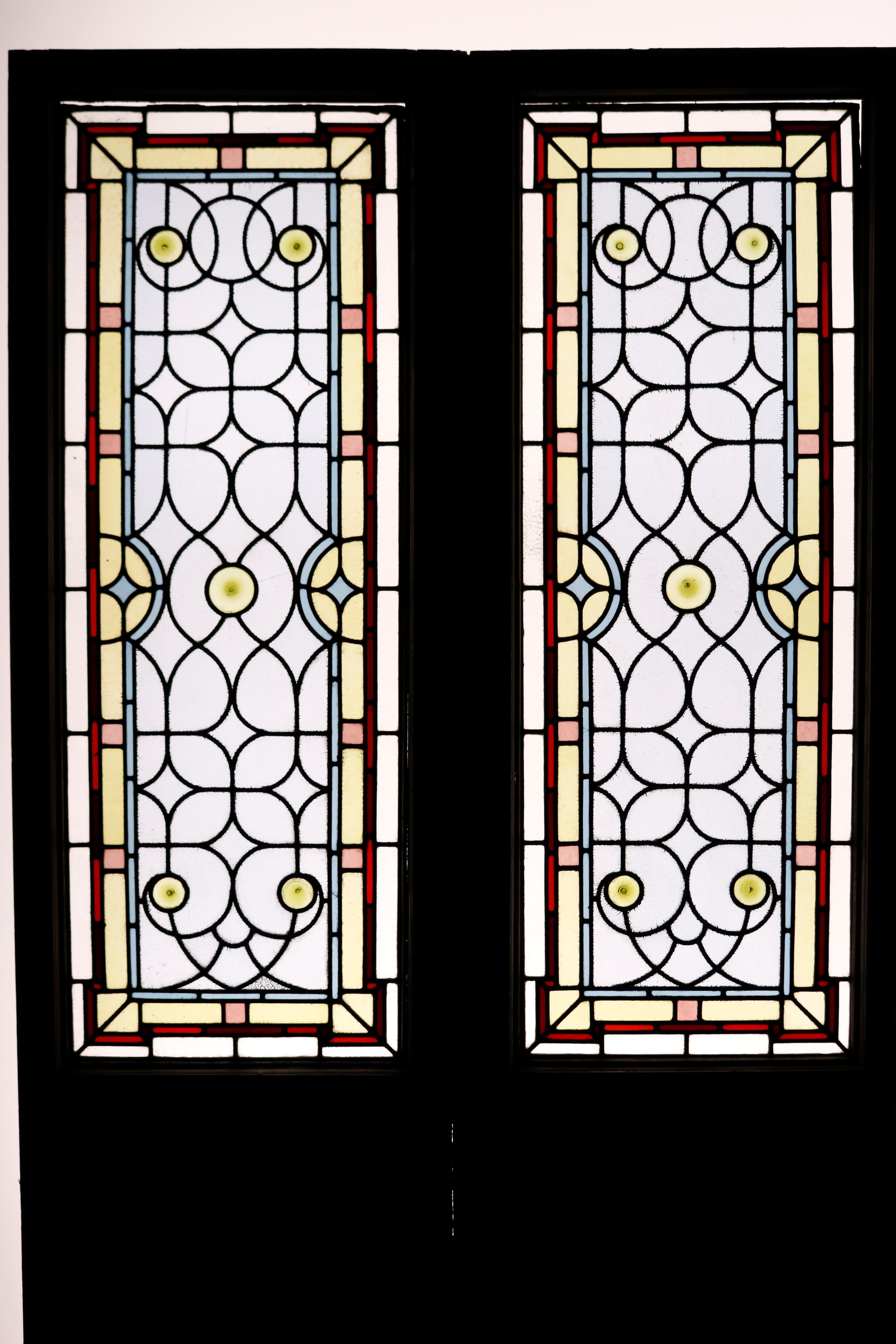 19th Century Reclaimed Stained Glass Doors For Sale