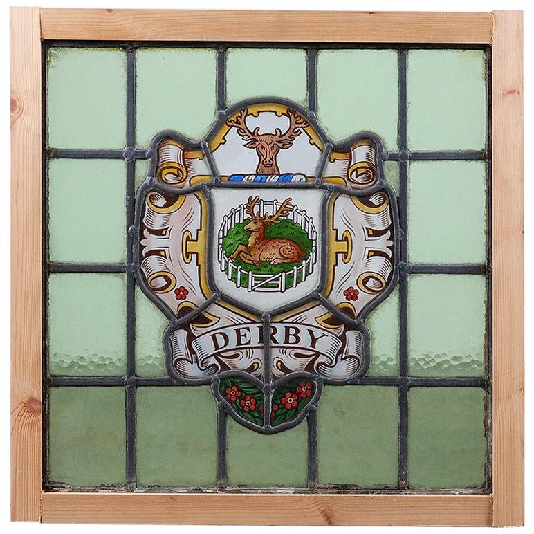 Reclaimed Stained Glass Panel for Derby, 20th Century For Sale
