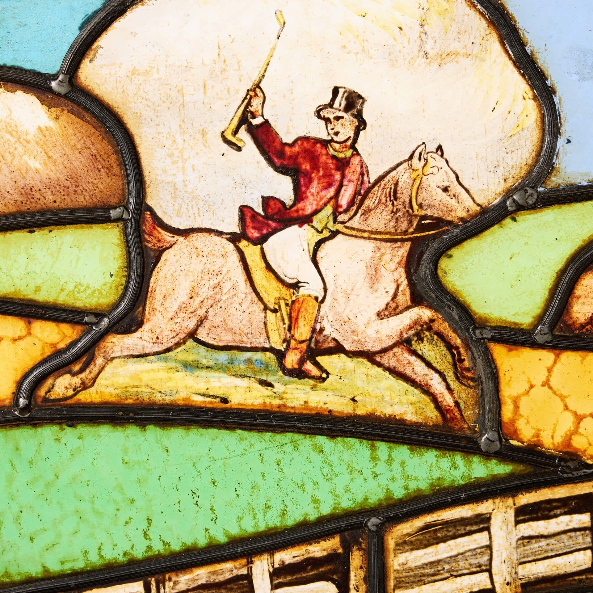 Edwardian Reclaimed Stained Glass Window Depicting Country Scene For Sale