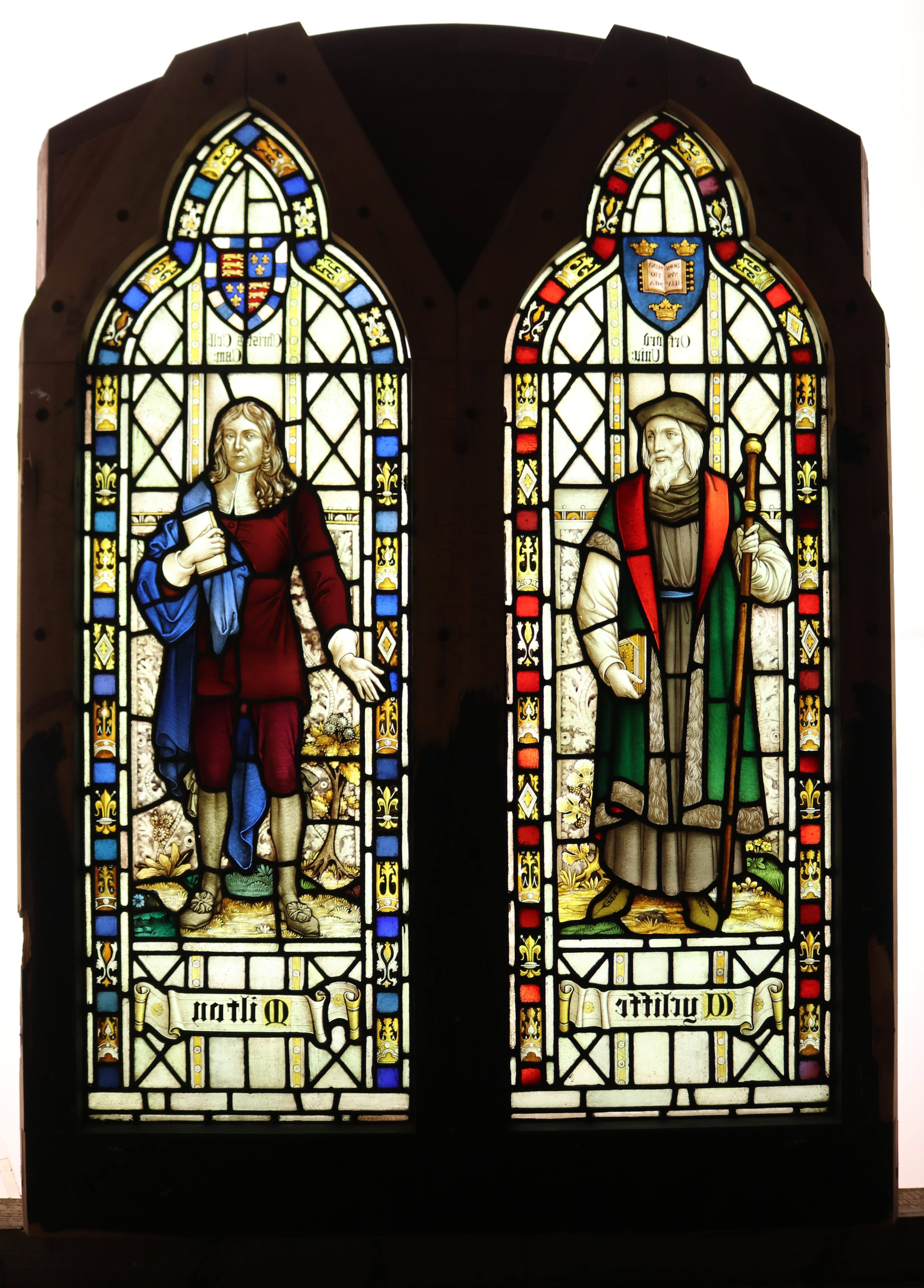 Reclaimed Stained Glass Window Depicting John Milton and John Wycliffe 1