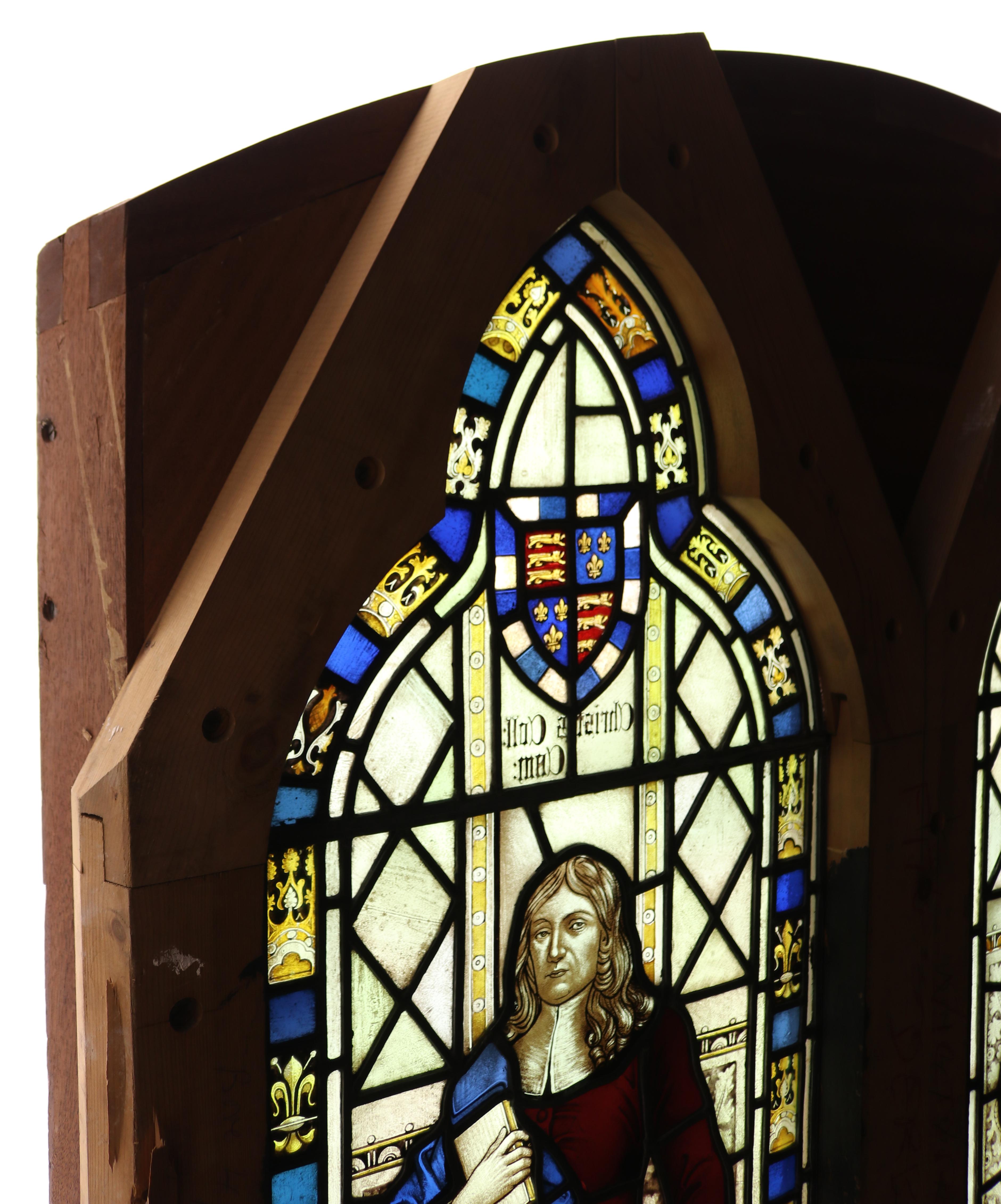 Reclaimed Stained Glass Window Depicting John Milton and John Wycliffe 2