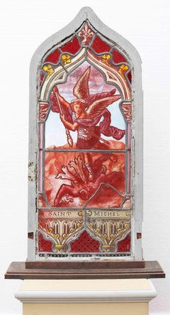 Reclaimed Stained Glass Window with ‘St Michel’