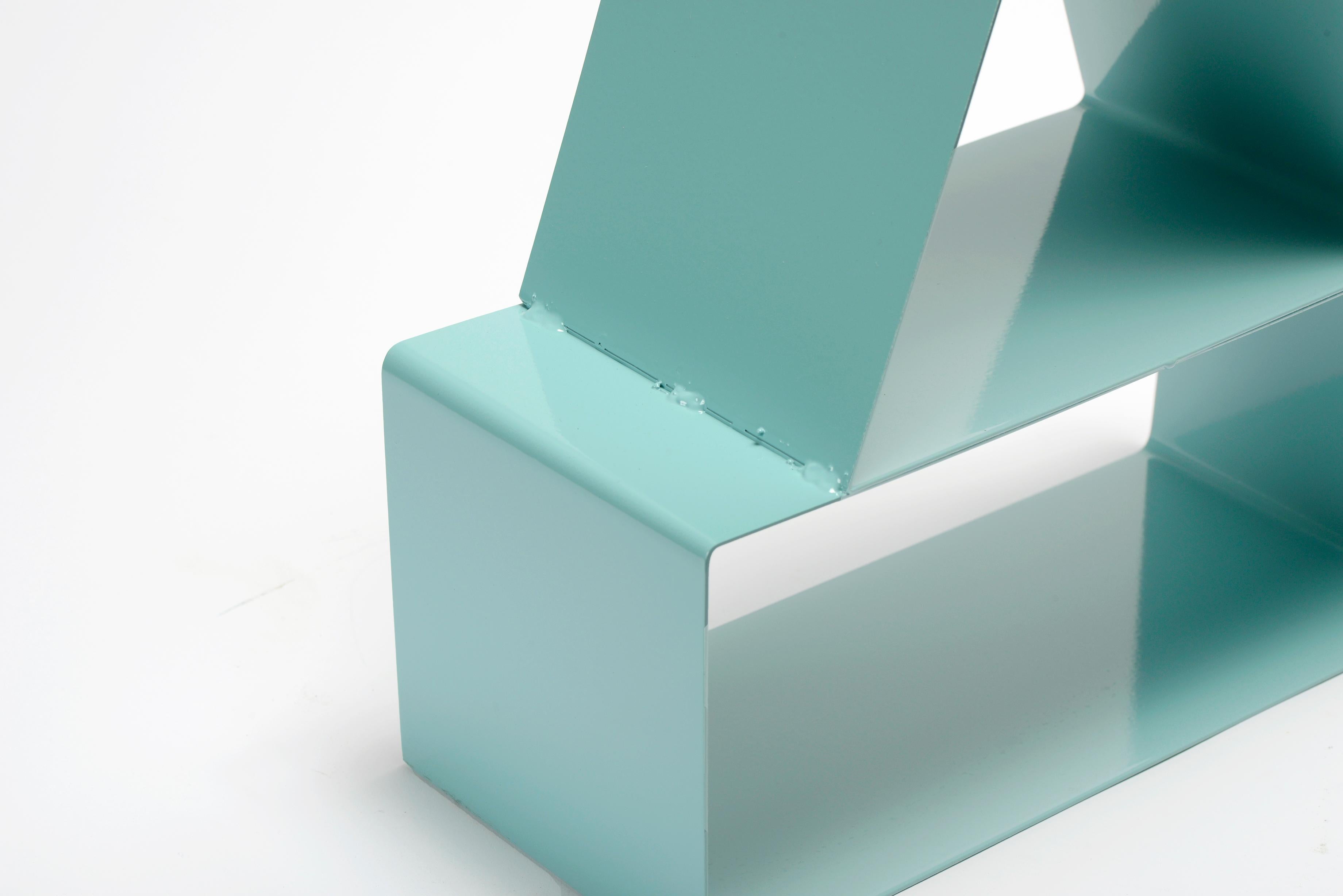 Powder-Coated Reclaimed Steel Desktop or Shelf Organizer Refinished in Sea Foam Blue For Sale