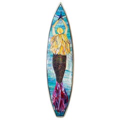 Reclaimed Surfboard Golden Mermaid Original Art