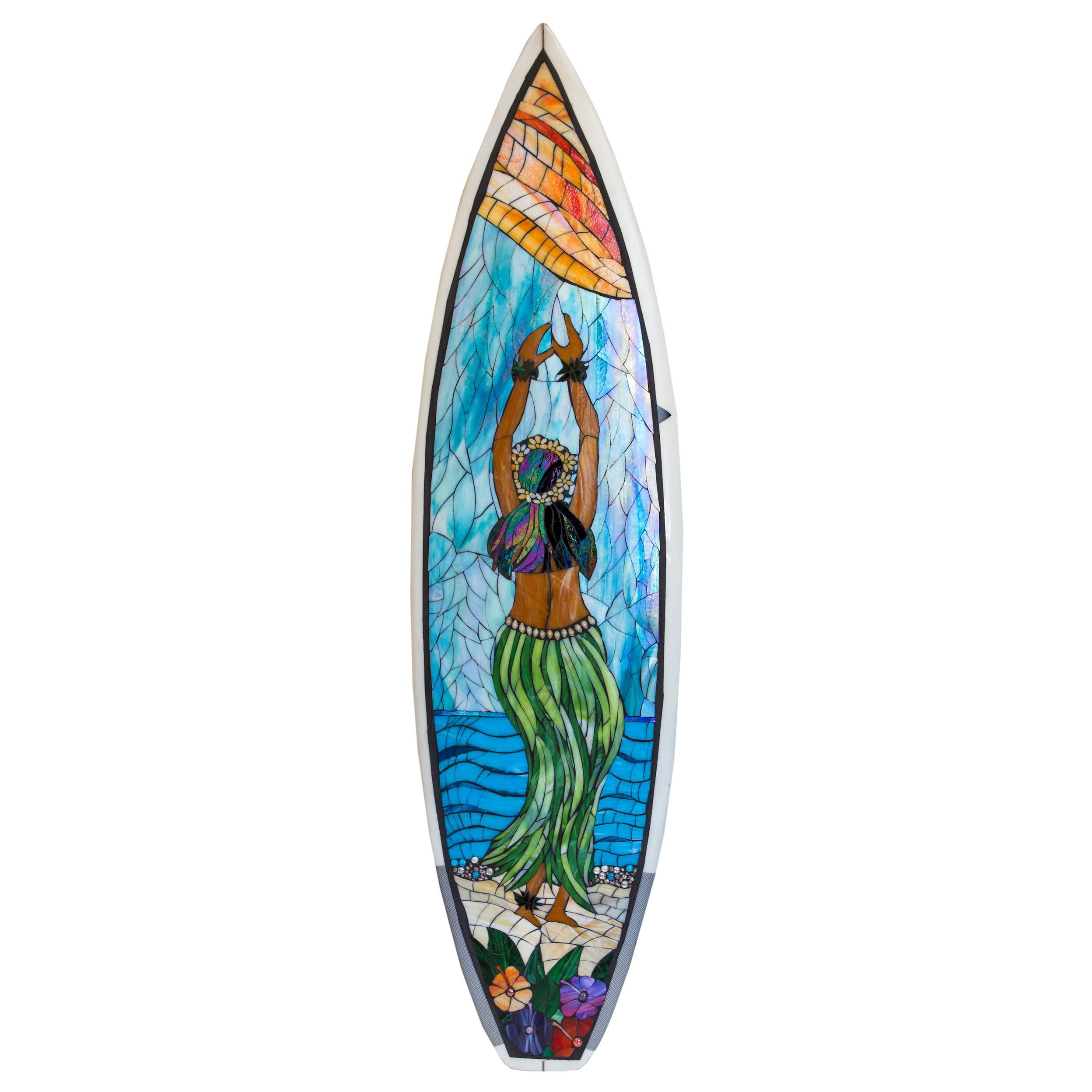Reclaimed Surfboard Hula Girl Original Art