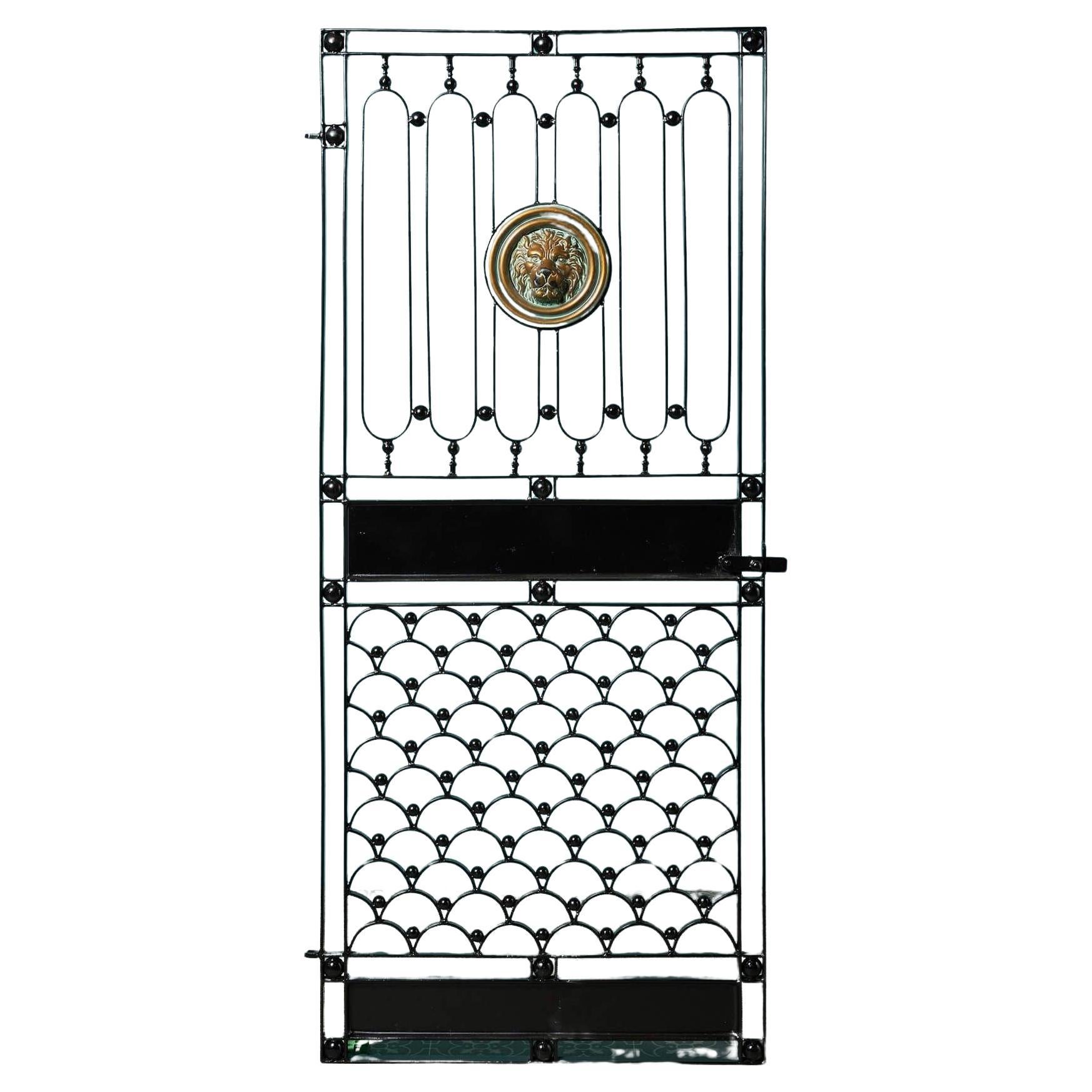 Reclaimed Tall Wrought Iron Gate with Lion Mask For Sale