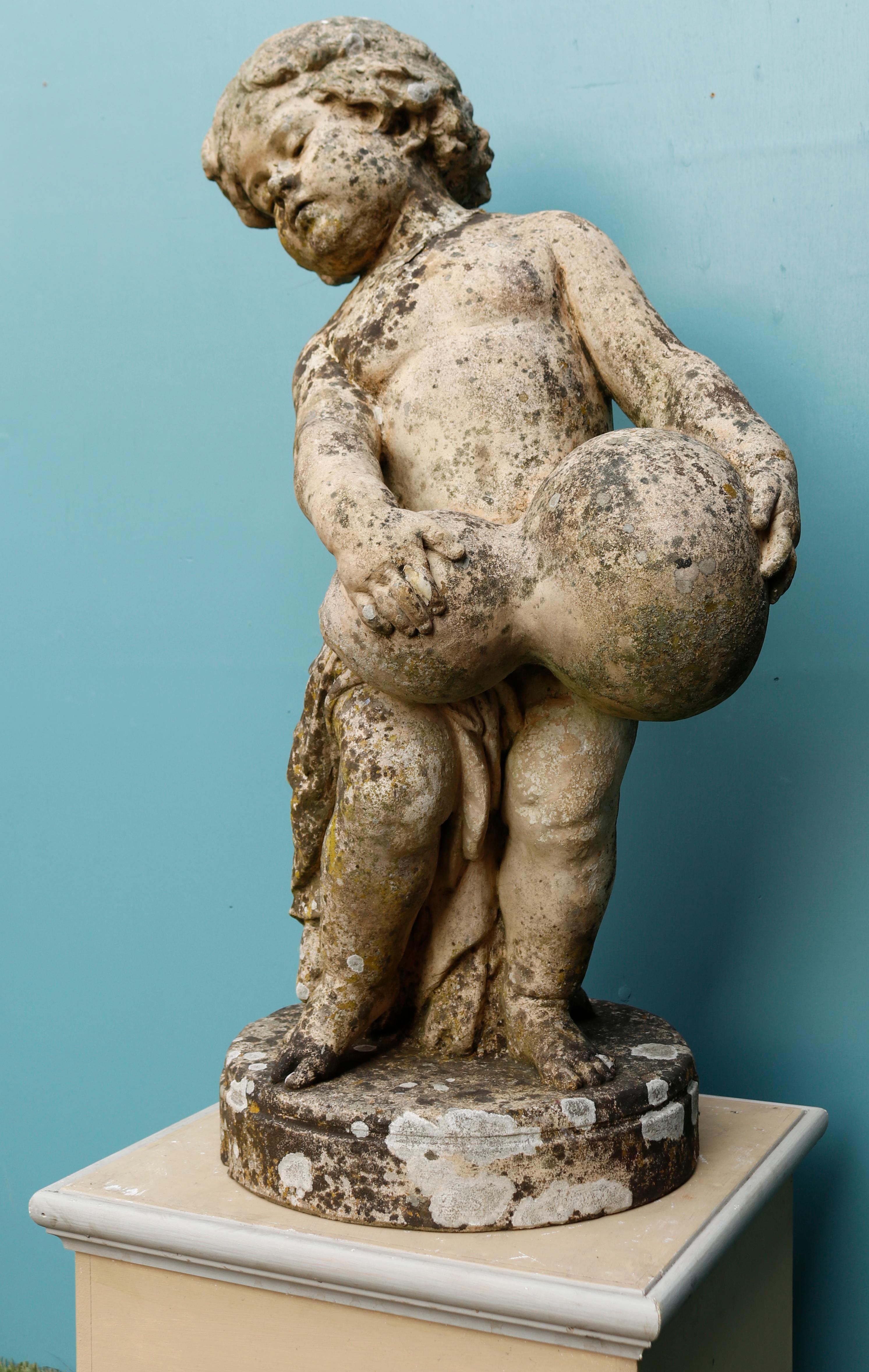 Reclaimed Terracotta Fountain Statue, Boy with Water Pitcher For Sale