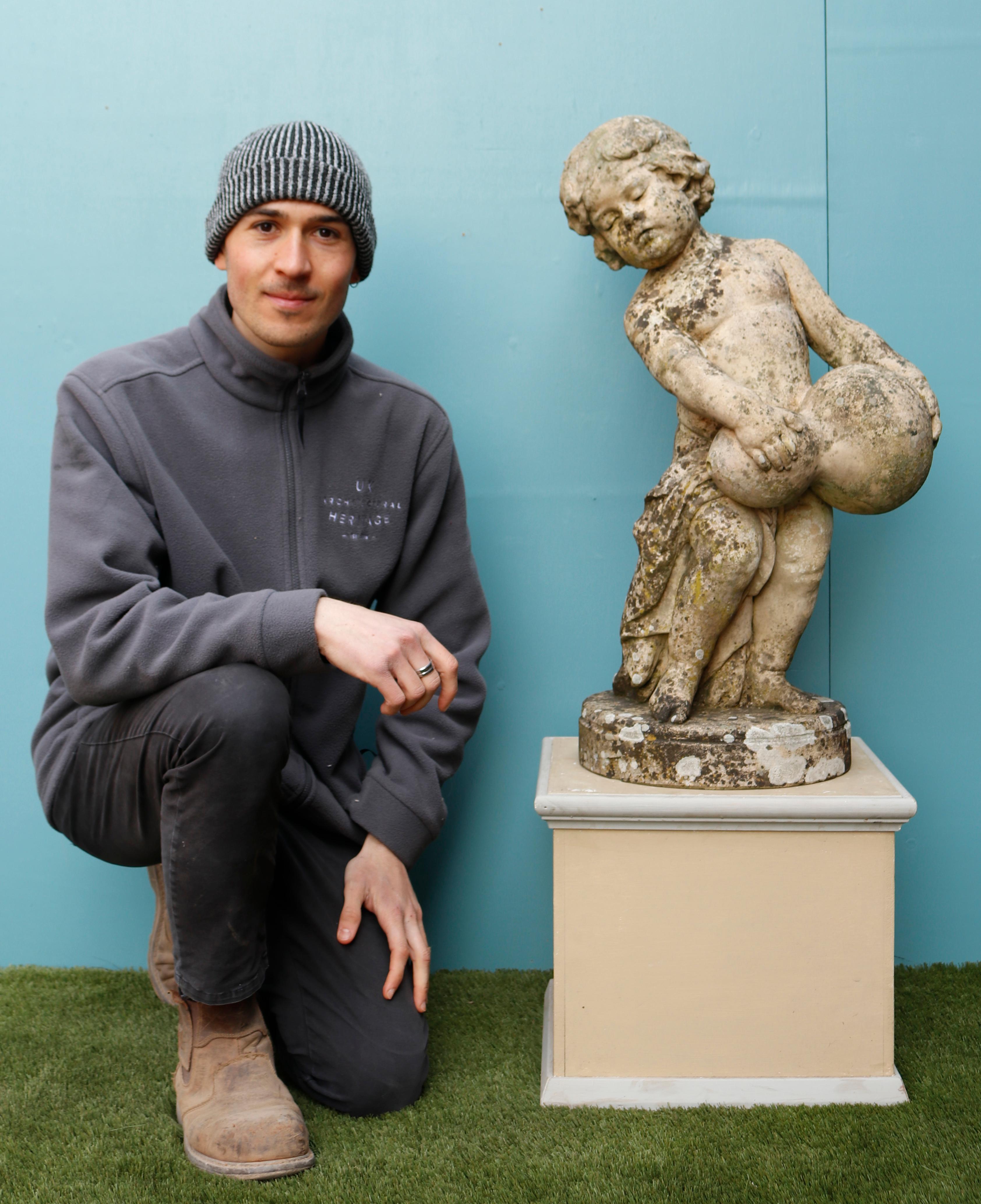 Reclaimed Terracotta Fountain Statue, Boy with Water Pitcher For Sale