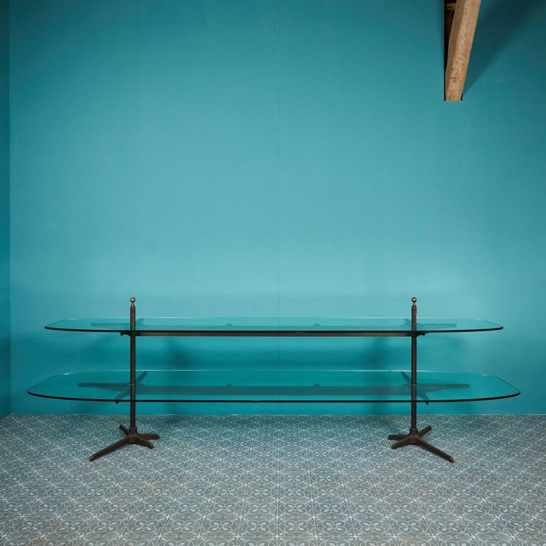 Reclaimed Tiered Glass Shop Display Stand For Sale at 1stDibs