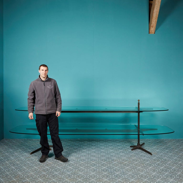 Reclaimed Tiered Glass Shop Display Stand For Sale at 1stDibs