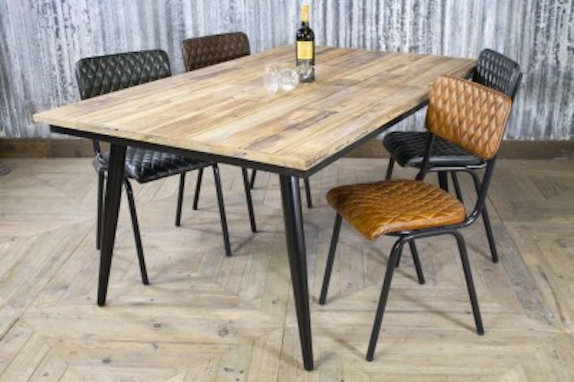 European Reclaimed Timber Table with Metal Base, 20th Century For Sale