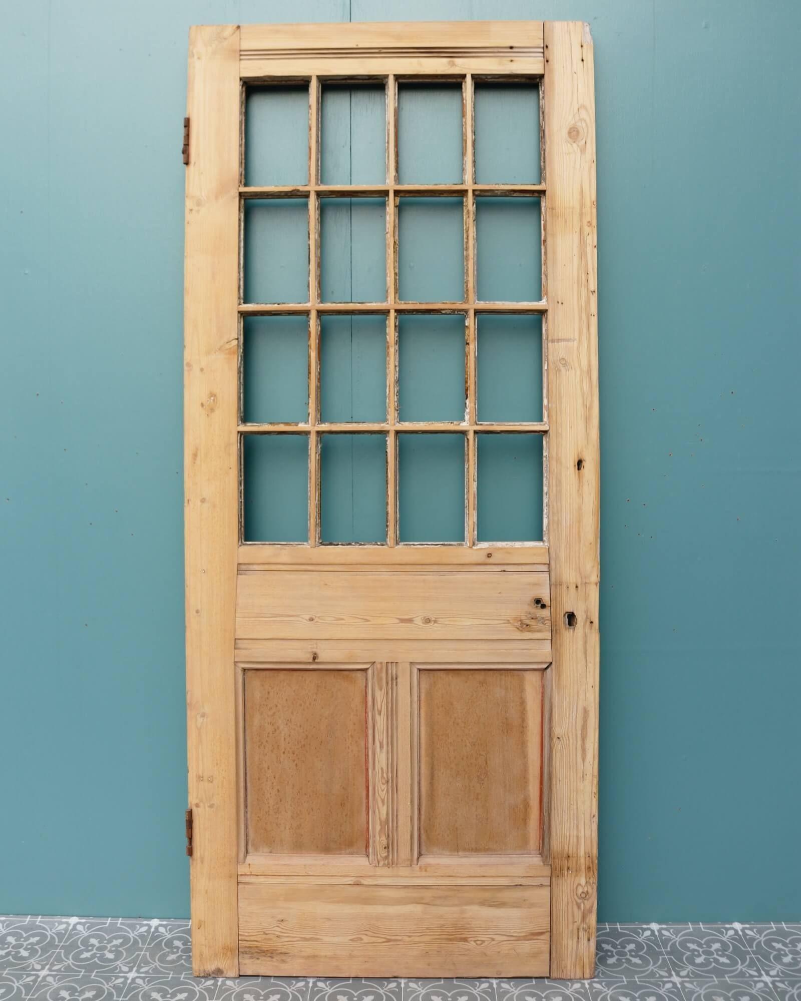 English Reclaimed Unglazed Stripped Pine Front Door For Sale