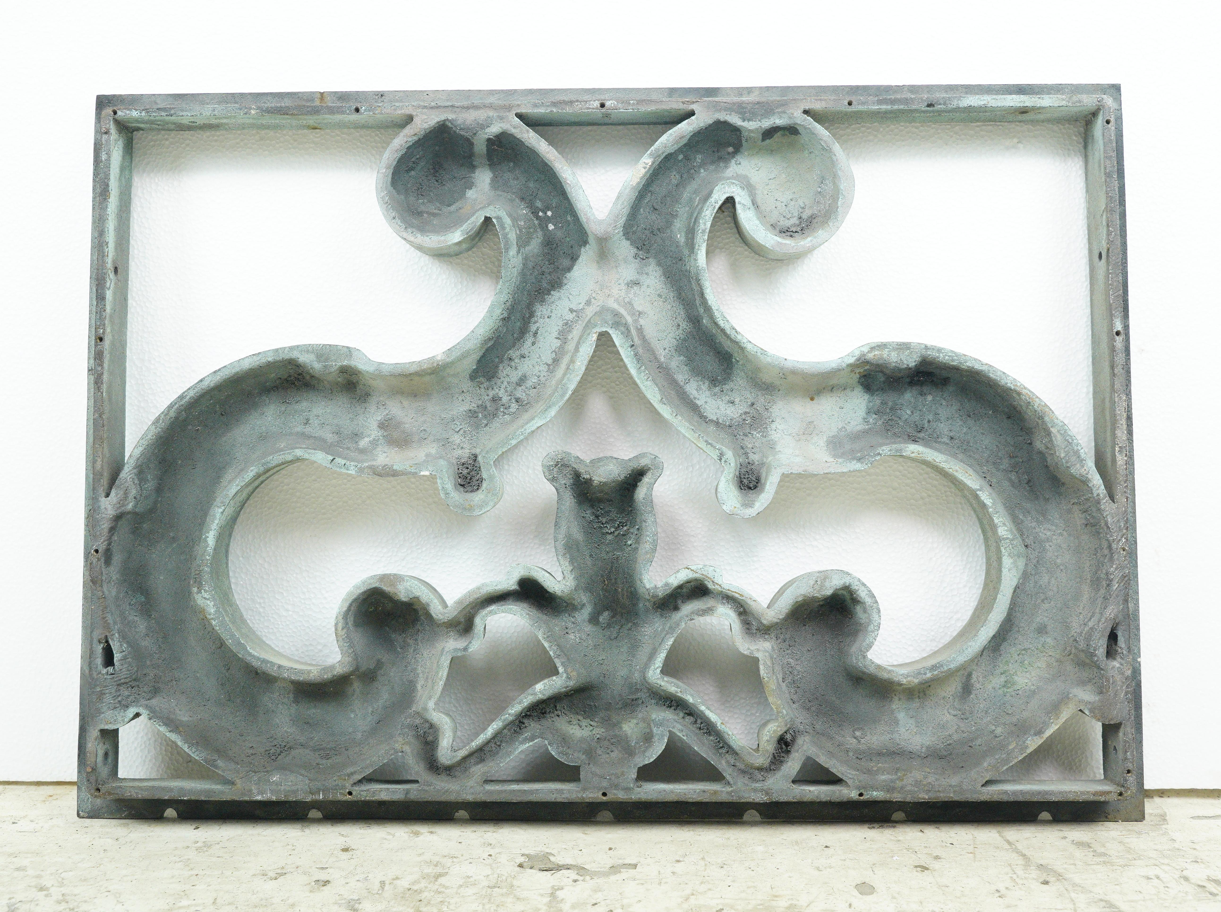 Reclaimed Verdigris Cast Bronze Exterior Panel For Sale 5