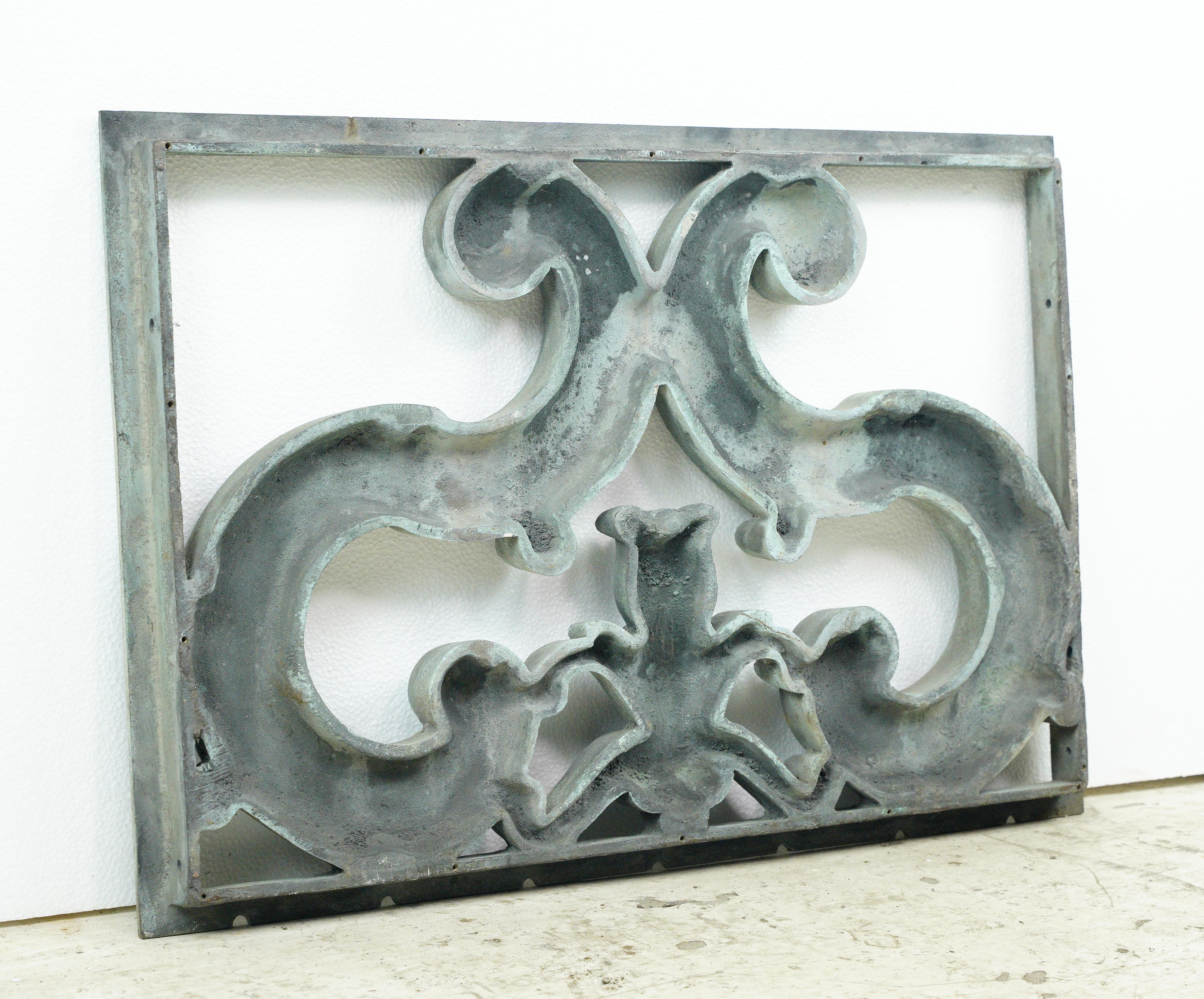 Reclaimed Verdigris Cast Bronze Exterior Panel For Sale 9