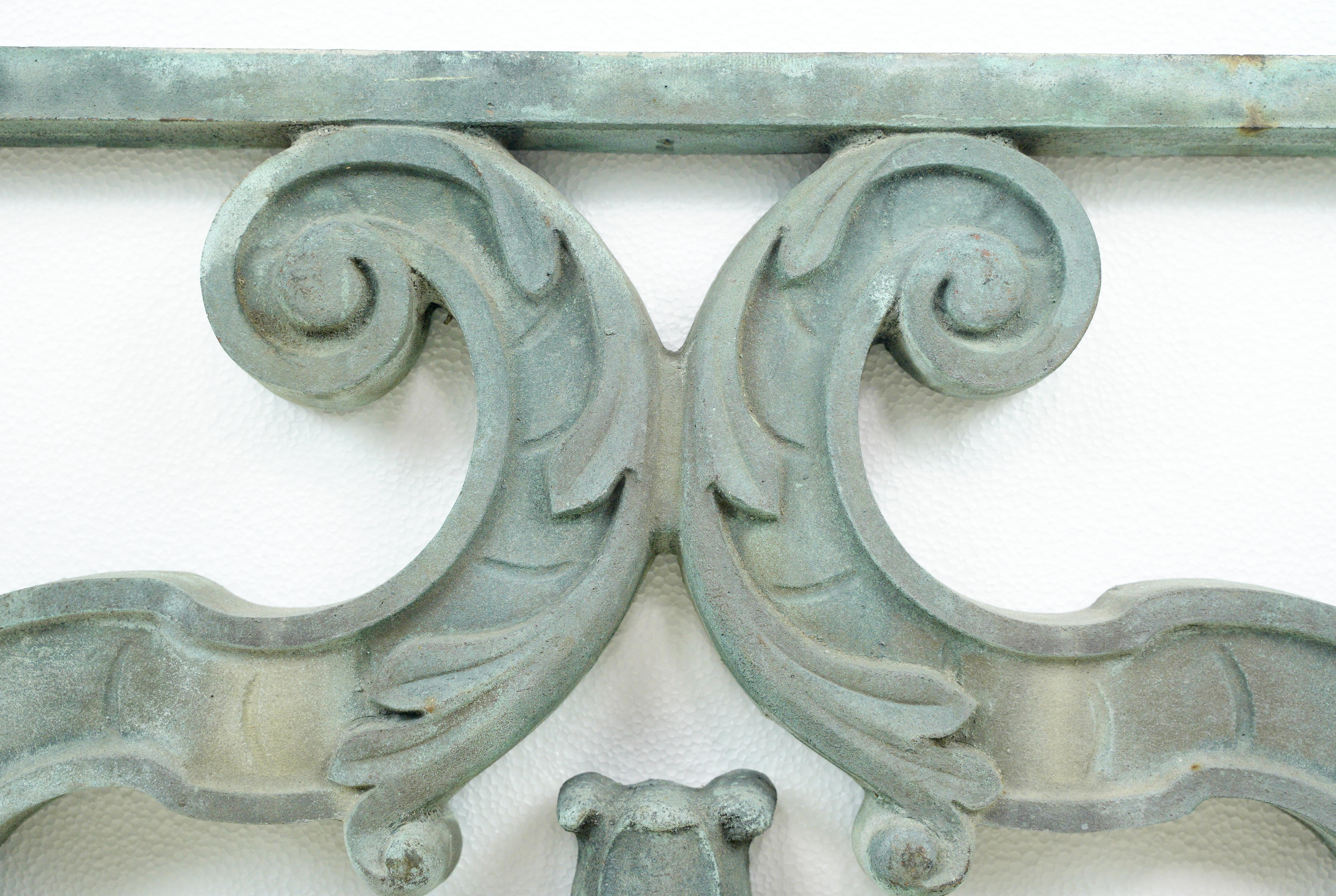 Reclaimed Verdigris Cast Bronze Exterior Panel For Sale 1