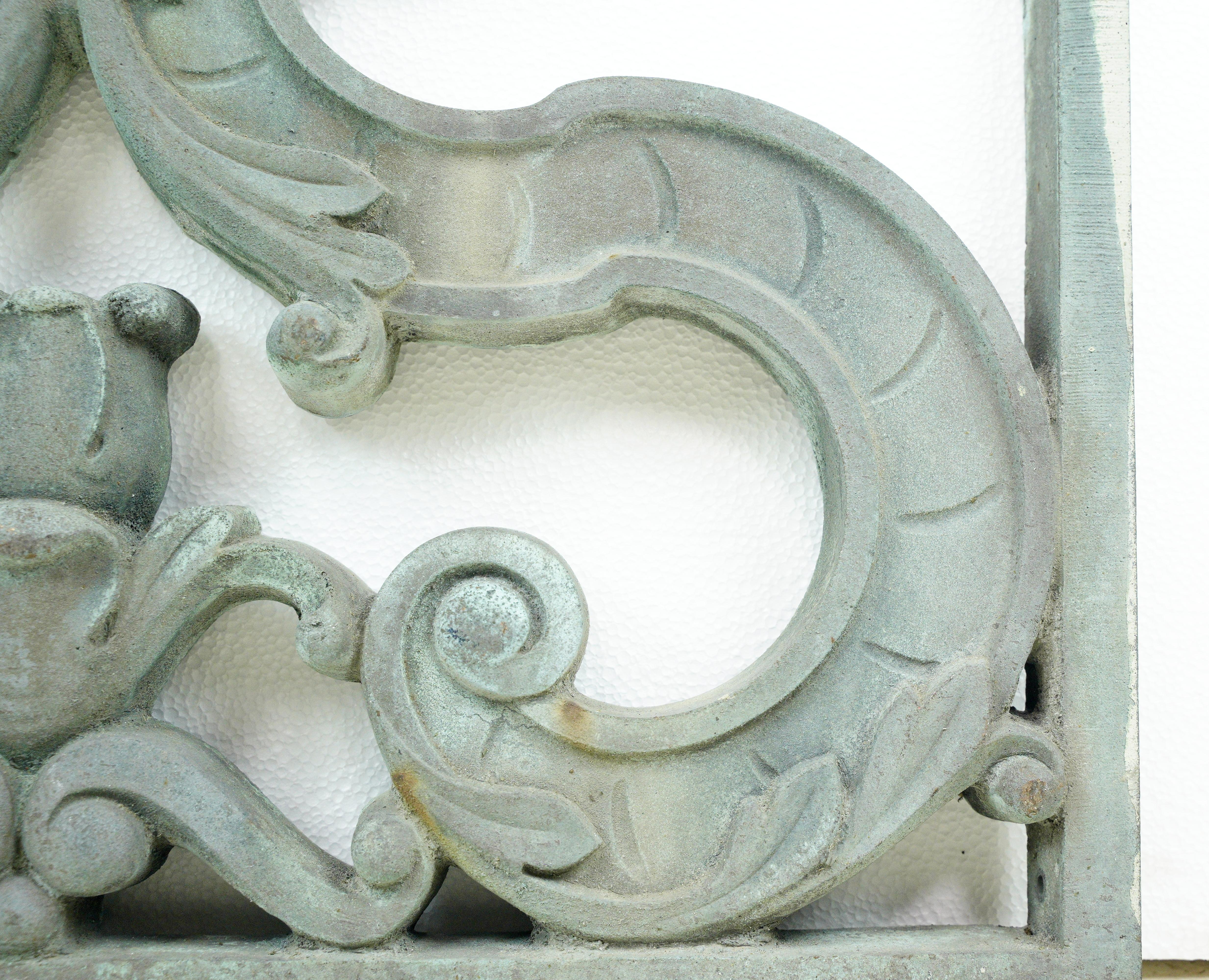 Reclaimed Verdigris Cast Bronze Exterior Panel For Sale 2