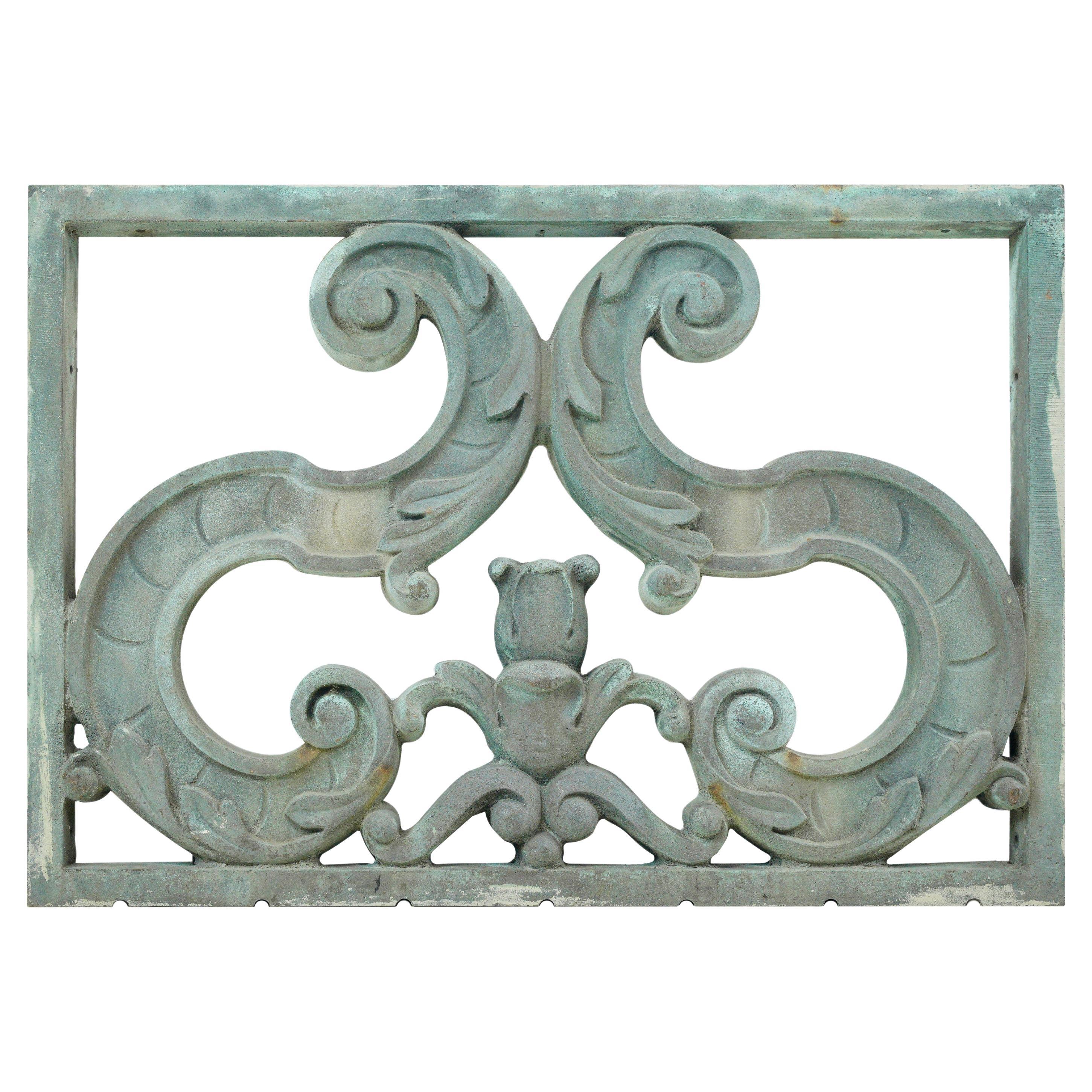 Reclaimed Verdigris Cast Bronze Exterior Panel For Sale