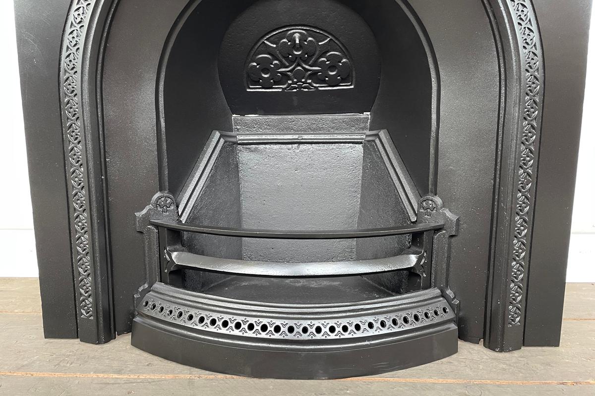 Cast Reclaimed Victorian arched cast iron fireplace insert